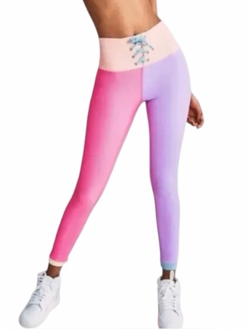 LoveShackFancy x Beach Riot Riley Leggings Colorblock Ribbed Lace Up Size M
